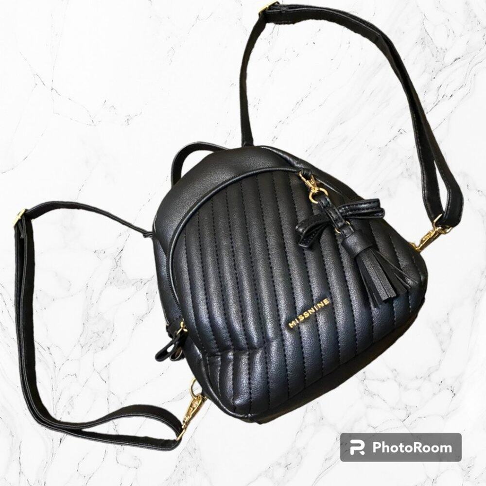 MISSNINE‎ black small backpack purse with keychain